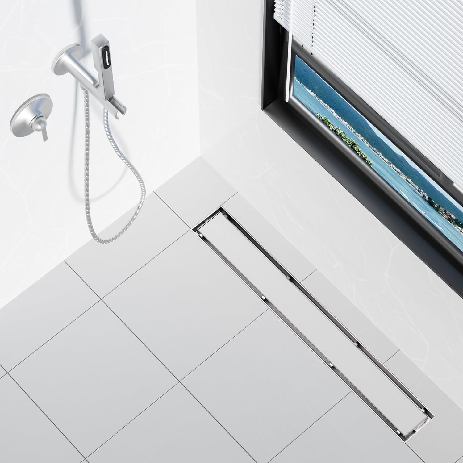 Linear Shower Drain with 2-In-1 Flat & Tile Insert Cover , 28 Inch