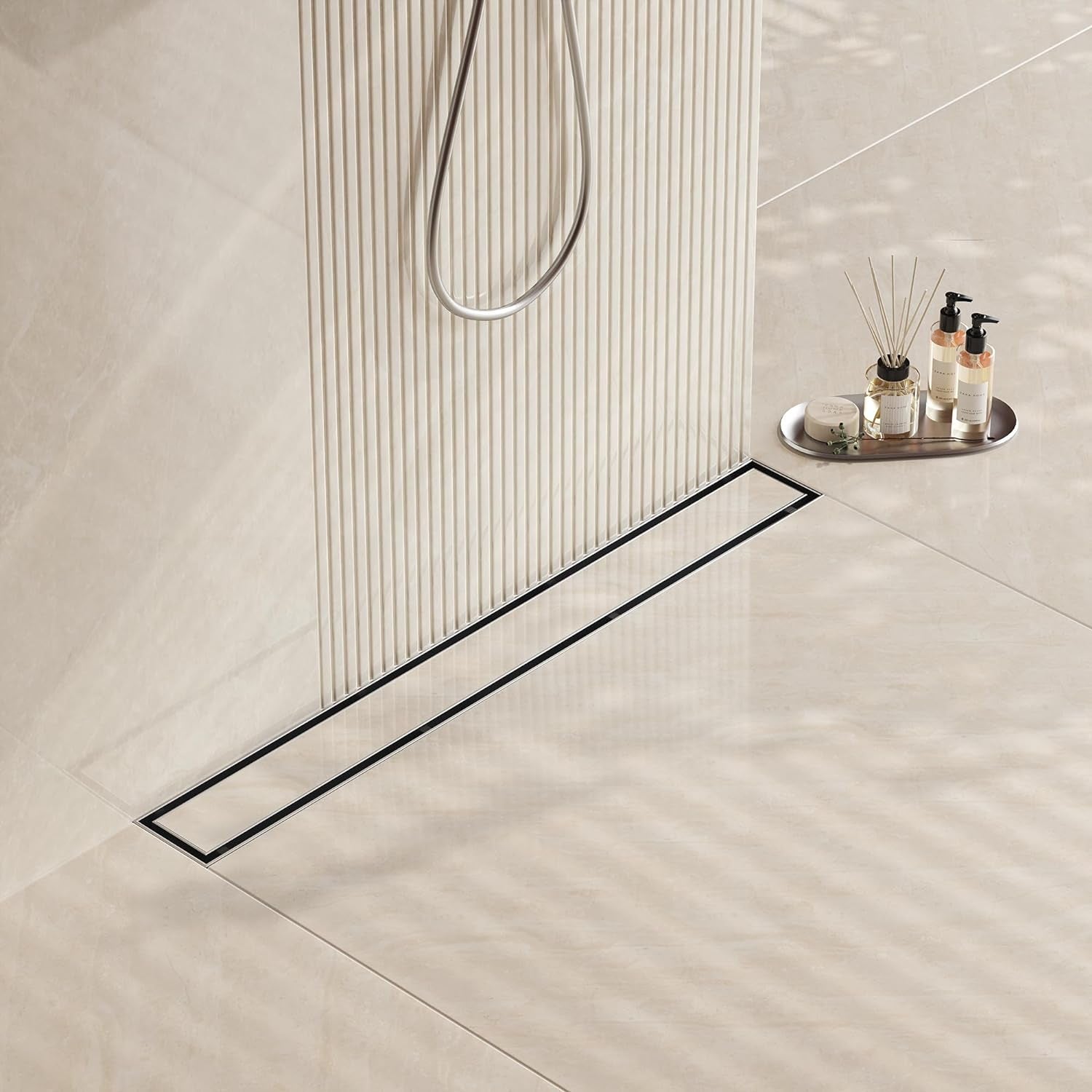 Linear Shower Drain with 2-In-1 Flat & Tile Insert Cover , 28 Inch